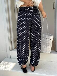 FRIFUL Quần lửng nữ cạp chun in chấm bi, ống côn - trắng - Xem 3