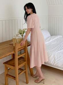 DAZY Women's Ruffle Waist Fitted Mid-Length Dress, Pink - Pink - View 3