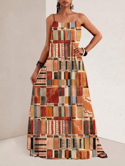 Zivah 2025夏季新款音乐节、复活节、圣帕特里克节、西部风、游牧风格连衣裙，适合生日派对、毕业典礼、学生装、日常休闲、度假、邮轮旅行、海滩、日光浴，可调节吊带，宽松竖条纹卡其色女式连衣裙