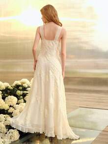 MOTF PREMIUM WOMEN'S LACE WAIST RUFFLE HEM DRESS, SPRING/SUMMER - Apricot - View 8