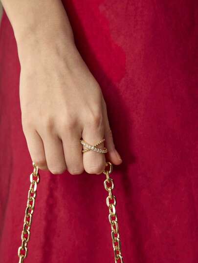 MOTF PREMIUM PRE-18K镀金十字架双层简约白钻戒指