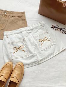 Comfortcana 女士低腰A字显瘦牛仔迷你裙，适合夏季、春季、春假、情人节等场合，优雅派对穿着 - 白色 - 查看 1