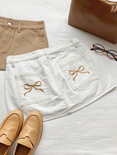 Comfortcana Women's Low Waist A-Line Slimming Denim Mini Skirt Summer Outfits Summer Holiday Outfits Spring Outfit Women Spring Break Outfits Spring Clothes Women Valentine Outfits For Women Elegant Party Skirt Graduation Skirt For Women Vacation Outfits Women Holiday Outfits For Women Beach Vacation Outfits For Women Casual Skirt For Women Casual Outfit For Women White Skirt Women's White Denim Mini Skirt With Elegant Bow Embroidery Cute Casual High Waist Skirt