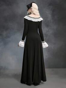 ROMWE SpringGothic Lace Patchwork Long Dress For Women, Spring/Summer - Black - View 4