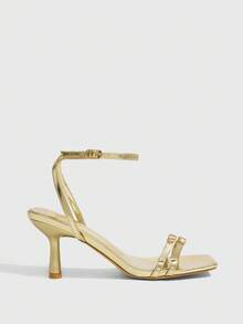 CUCCOO SZL Women's Fashionable Elegant Commute Buckle Heeled Sandals - Gold - View 7