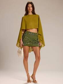 SHEIN BAE 女士简约纯色前短后长披肩领上衣 - 黃色 - 查看 4