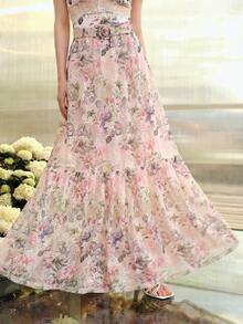 MOTF PREMIUM WOMEN'S FLORAL PRINT ROMANTIC LONG SKIRT, SPRING/SUMMER - Baby Pink - View 5