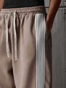 NEON BLANC Men's Hoodie And Trousers, Sporty Style, Striped Design, Loose Fit, Street Style. - Khaki - View 4