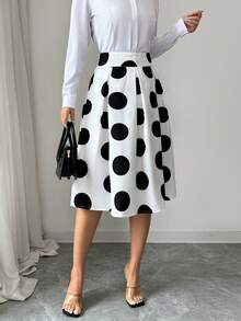 Elenzga 时尚波点女式半身裙，休闲百搭，适合聚会和通勤。 - 黑與白 - 查看 5