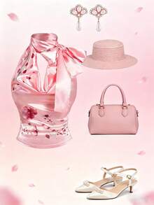 GlowEve Elegant Young Draped Neck Bowknot Blouse - Pink - View 3