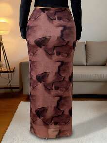 Elenzga 大码女式优雅法式休闲网纱印花A字裙两件套长裙套装，时尚女装长裙套装，女式两件套裙装 - 彩色 - 查看 2