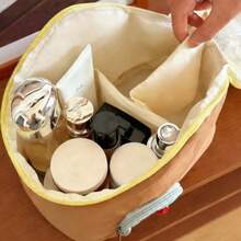 1pc Dopamine Color Block Large Capacity Cosmetic Bag, Portable Travel Handheld Zipper Storage Bag - Multicolor - View 5