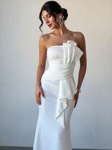 Firerie Women's Elegant, Exquisite, Romantic, Dignified, Luxurious Holiday Ball Gown, Suitable For Valentine's Day, Date, Birthday Party, Vacation, Asymmetrical Mermaid Strapless White Dress ,Summer Dress,Elegant Dress - White - View 3