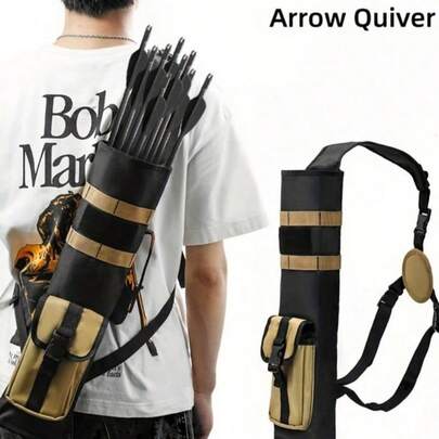 1 pieza Carcaj táctico de color caqui/verde del ejército/negro con flecha trasera, ligero y portátil, equipo deportivo de tiro con arco para caza, accesorio de arco, equipo de tiro al aire libre