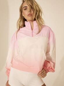 Aralina 休闲运动春夏度假沙滩跑步轻便派克大衣渐变色漏斗领拉链 - 粉色 - 查看 6