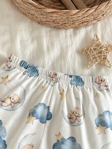 Cozy Pixies 2pcs Baby Boy Cartoon Animal Print Soft Knit Cardigan Jacket And Elastic Waist Pants Set Toddler Sleep Wear Pajama Baby Set Boy Pajamas Set Baby Pj Set Baby Boy Sleep Set Baby Boy Pajama Set - Multicolor - View 4