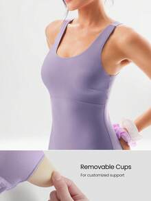 GLOWMODE 26" FeatherFit™ Glow Hard Buttery-Soft Stretchy Sweat-Wicking Booty-Lifting Butt Scrunch Removable Cups Bodysuit Romper Yoga Pilates - Lilac Dream - View 5