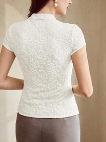Vintamour 复古优雅女士中式立领蕾丝花卉提花休闲/通勤/度假夏季上衣，适合度假、春季复活节、夏季婚礼宾客、商务休闲场合，也适合外出、生日等场合，是春季办公室春假夏季的理想之选。 - 白色 - 查看 2