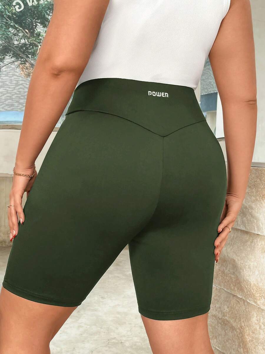 SHEIN Essnce Quần short đạp xe nữ cỡ lớn, kiểu dáng thường ngày, cạp chun, màu đen, thích hợp cho mùa hè. - xanh quân đội - Xem 1