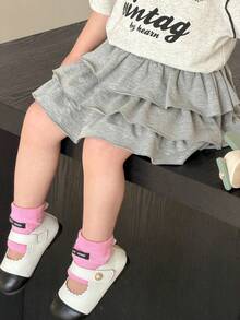 DAZY Pantalones casuales de unicolor con dobladillo con volantes para niñas pequeñas, estilo coreano de verano para niños pequeños - Gris - Ver 7
