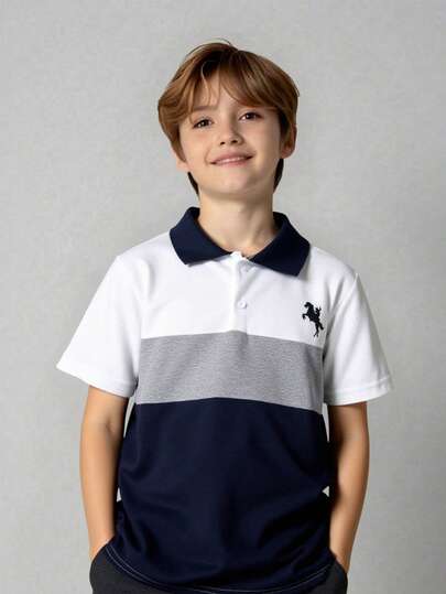 SHEIN Vacaura 1pc Boys' Fashionable Soft & Comfortable Polo Shirt, Suitable For Outings, Photos, School, Various Occasions, Essential Summer Item For Teenage Boys