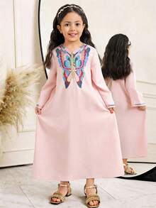 Áo choàng dài rộng rãi, thoải mái, có tua rua chỉ vàng dành cho bé gái. - Nhiều màu - Xem 3