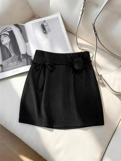 SHEIN Elenzya Elegant 3D Floral Decor Summer Skirt