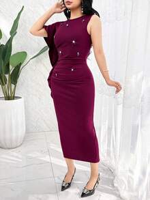 Modelyn Đầm midi xếp ly thanh lịch dành cho nữ dự tiệc - Màu đỏ tím - Xem 4