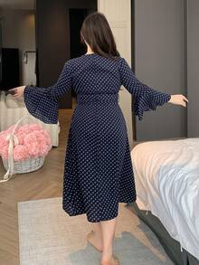 Dazy Plus Plus Size Women Allover Print V-Neck Flare Sleeve Elegant Nightgown Pajamas - Navy Blue - View 7