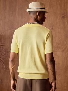 AKNOTIC Business Casual Men's Solid Color Polo Collar Short Sleeve Casual Knit Top - Yellow - View 7