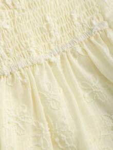 Sweetra Áo quây không dây, chất liệu vải dệt họa tiết, thắt nút phía trước, phong cách Y2K - Màu vàng - Xem 4