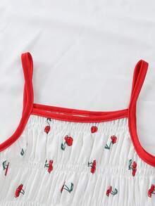 Elladie kids 新款女童4-7岁春夏数码印花樱桃图案无袖上衣和配套长裤两件套，适合休闲、度假、时尚穿着、上学、旅行、户外活动 - 紅白色 - 查看 6