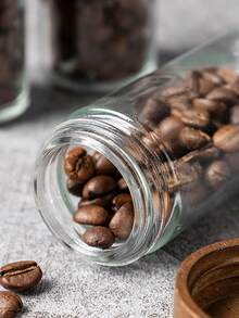 Madebyblanc Tubos de almacenamiento de granos de café de madera y vidrio, contenedores de almacenamiento de granos de café con base de madera, juego de almacenamiento de granos de café para mostrador - Multicolor - Ver 3