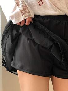 DAZY Damen Elastischer Taillenbund Spitze Patchwork Rock - Schwarz - Übersicht 4