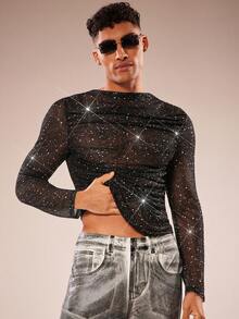 FeverCity Men's Sexy Transparent Soft Long Sleeve T-Shirt - Black - View 4