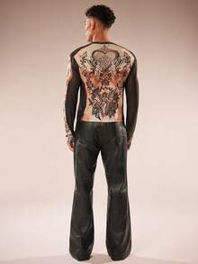 FeverCity Men's Letter & Cross Print Crew Neck Long Sleeve T-Shirt - Multicolor - View 7