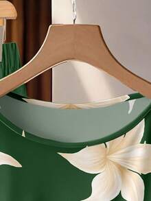 EMERY ROSE Women's Blouse With Tie Bow & Floral Print, Loose Straight Leg Pants 2 Pieces Set,Casual - Multicolor - View 4