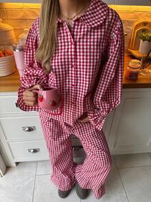 CovetEZ 女士格子长袖休闲衬衫 - 紅色 - 查看 7