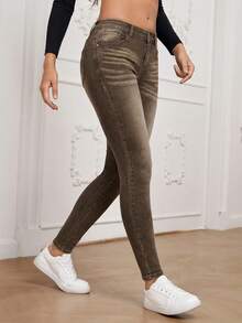 EMERY ROSE Women's Casual Everyday Pockets Button Jeans - Coffee Brown - View 5