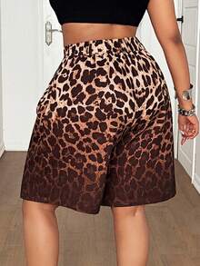 Maweii Plus Size American Leopard Print High Waist Casual Loose Shorts, Summer Sports Bermuda Pants - Brown - View 2