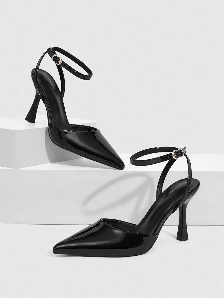 CUCCOO SZL Women Shoes Pointed Thin High Heel Black Ankle Strap Slingback Women's High Heel Shoes Simple Elegant Fashion Sexy Party Banquet Women's High Heel Shoes Women's Shoes