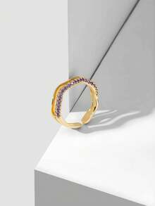 MOTF PREMIUM PRE-18K镀金紫色宝石双波浪戒指 - 紫色 - 查看 3