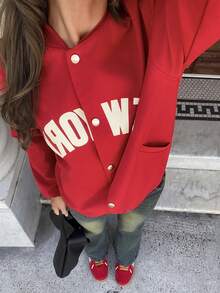 MainGRL 2026 New Letter Print Women Thin Jacket, Casual Sports Everyday Wear - Navy Blue - View 4