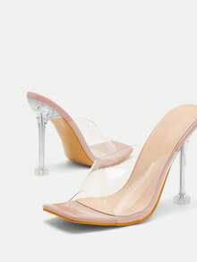 Glitzique 女士透气透明高跟派对性感一脚蹬高跟穆勒凉鞋夏季 - 無色 - 查看 5