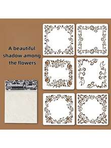 4 piezas Juego de plantillas caladas con diseño de flores y sueños PET | Suministros DIY para pintura en aerosol y diarios a través de fronteras - Conjuntos - Ver 5