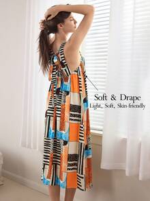 Ocili 女士几何印花露背扭结无袖休闲连衣裙 - 彩色 - 查看 1