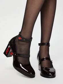 ROMWE Goth Fall/Winter Women Minimalist Mary Jane Pumps, Chunky Heeled Fashion Pumps, Elegant, Party - Burgundy - View 4