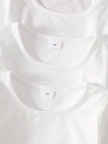 SHEIN 3件套女童经典休闲褶皱腰身纯色圆领长袖T恤，舒适时尚，适合旅行，色彩鲜艳，春秋季款 - 白色 - 查看 7