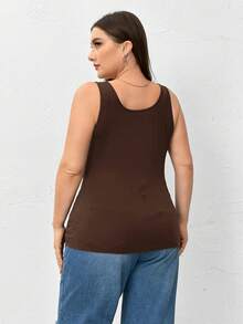 SHEIN Essnce Áo tank top cỡ lớn dành cho nữ, gồm 2 chiếc, áo tank top đen và áo tank top trắng, áo thun cơ bản mùa thu, áo mặc trong nhà và ngoài trời, áo kiểu yếm để đi chơi, áo trắng mùa thu dành cho nữ. - Nhiều màu - Xem 5