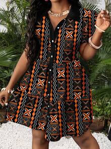 Slaydiva 春夏新款女士度假衬衫裙/休闲简约女士迷你衬衫裙/泡泡袖/A字裙/波西米亚风/女士太阳裙/度假/乡村风/穿搭/海滩/花卉图案 - 彩色 - 查看 4